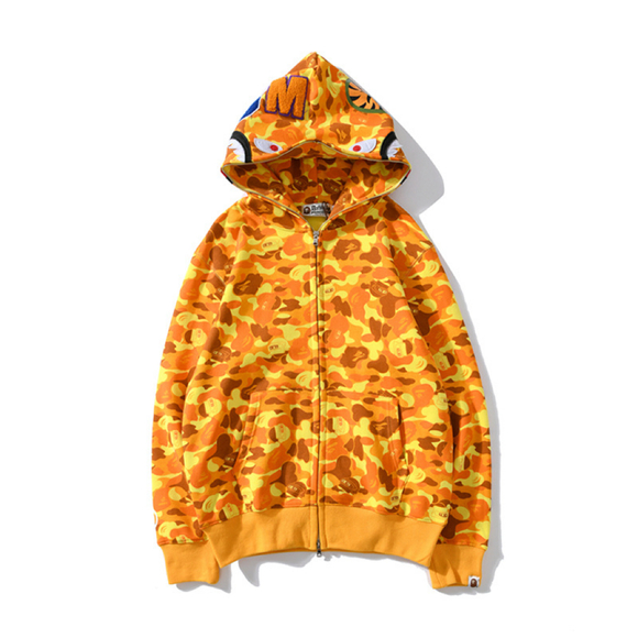 NEW BAPE Yellow Color Camo Shark Full Zip Hoodie - Men's Size Medium - NWT - Picture 1 of 12